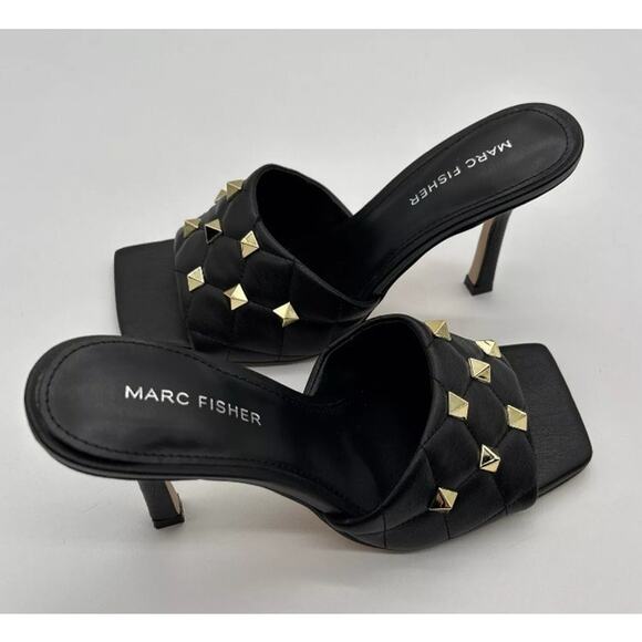MARC FISHER Womens NEW Dacorin Gold Stud Embellished Slide Heels Sandals Size 9 - Picture 1 of 9